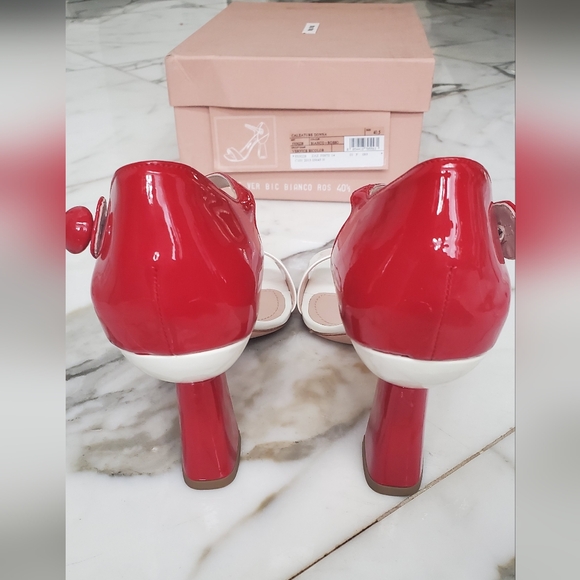 Miu Miu - 10.5 -Colorblock Pattern Patent Leather shoes Sandals - red/white - - Picture 3 of 8
